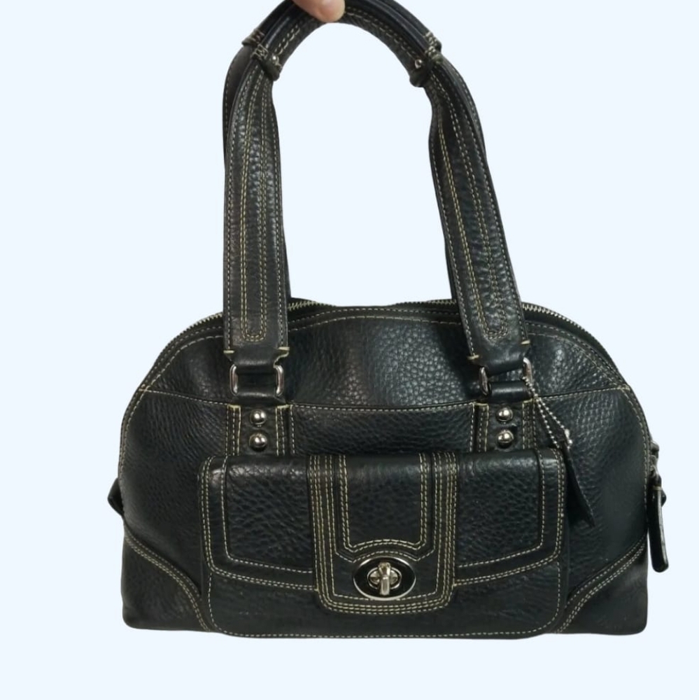 Coach Black Pebbled Leather Hampton Top Handle Satchel Bag